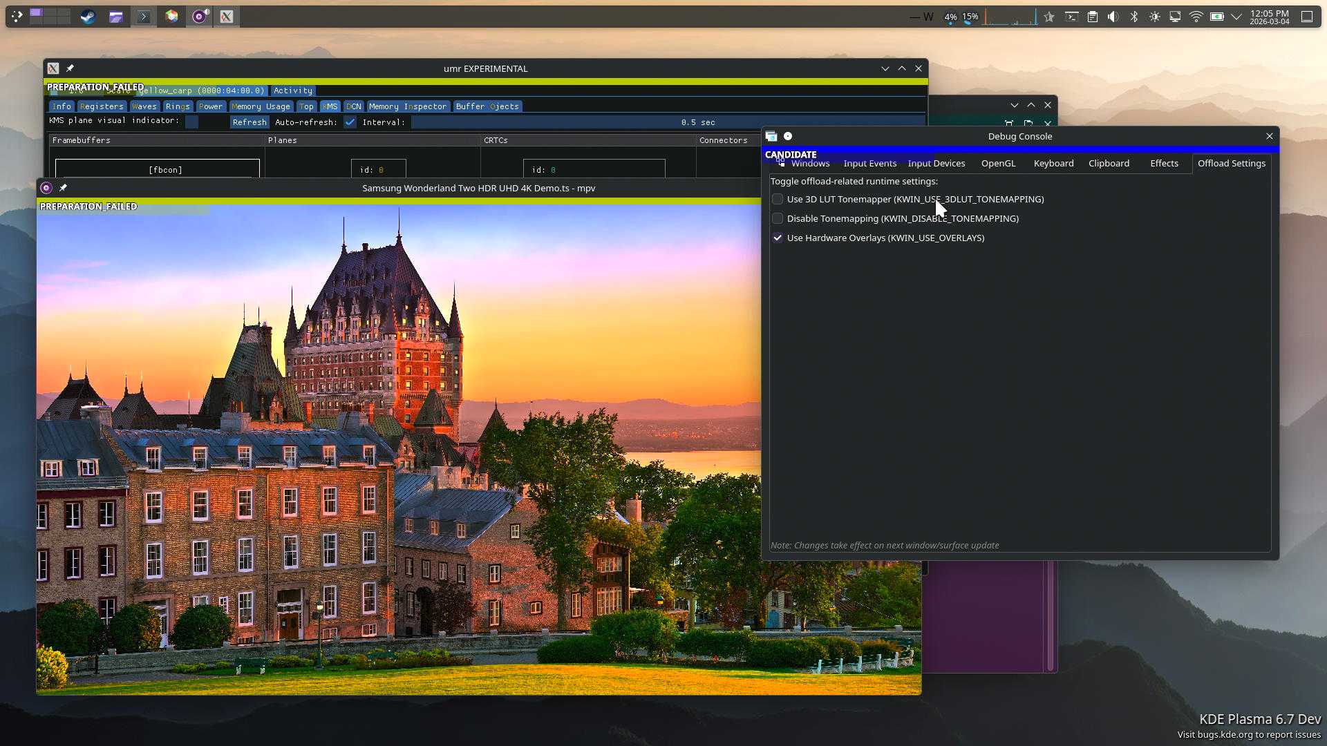 Offload Settings tab in kwin debug console